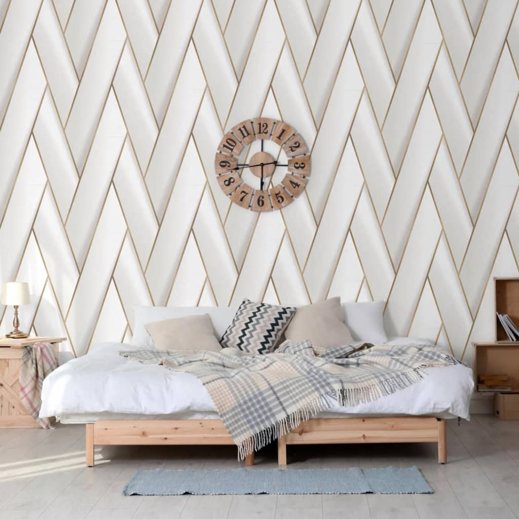 DUTCH WALLCOVERINGS Tapete Geometric Weiß und Golden