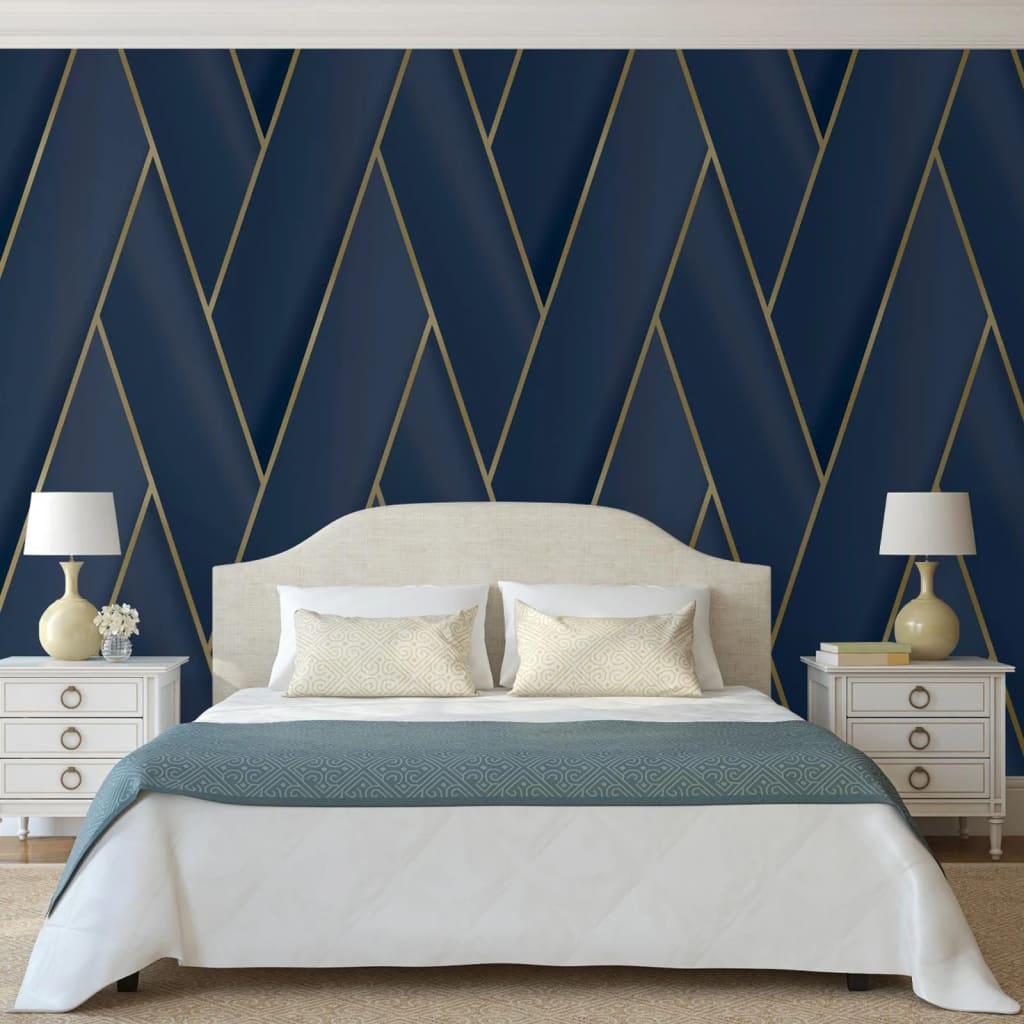 

DUTCH WALLCOVERINGS Behang Geometric blauw en goudkleurig