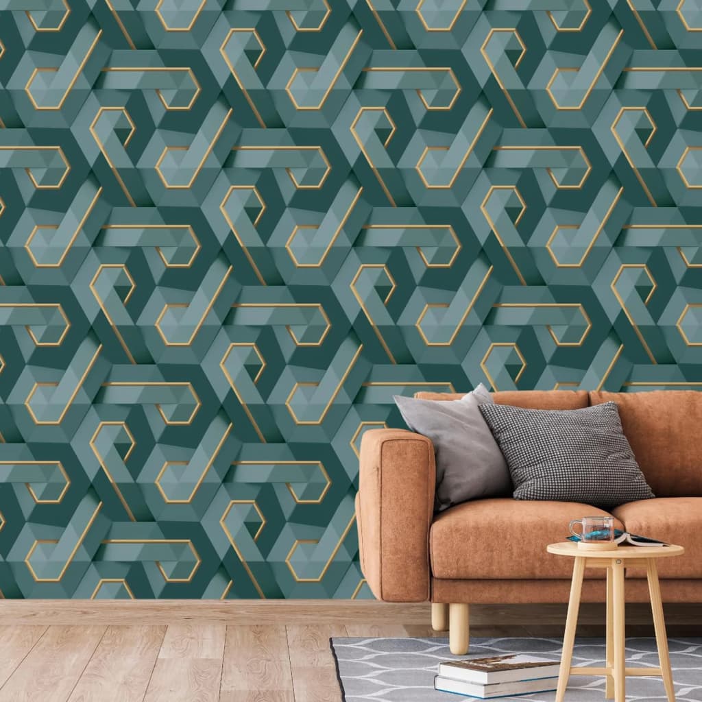 

DUTCH WALLCOVERINGS Behang Onyx groen en goudkleurig