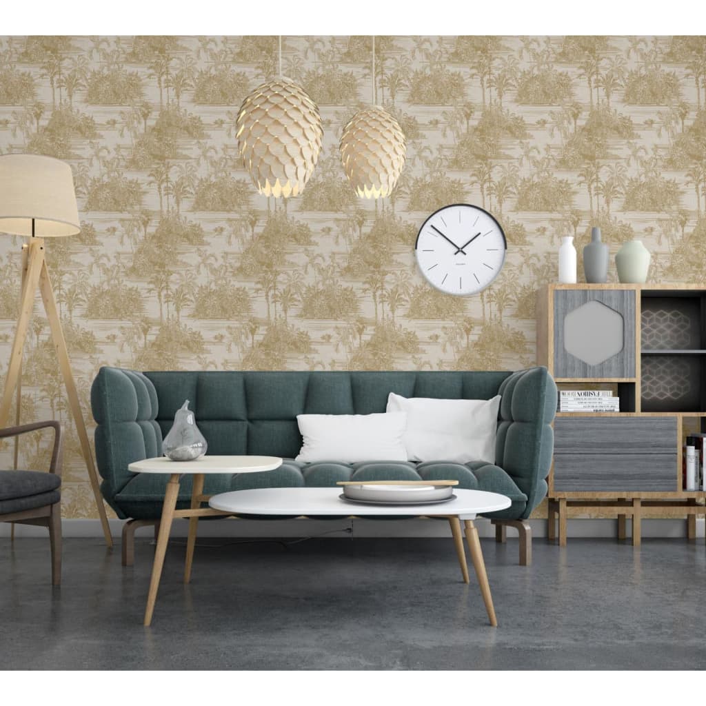 

DUTCH WALLCOVERINGS Behang Tropical beige en goudkleurig