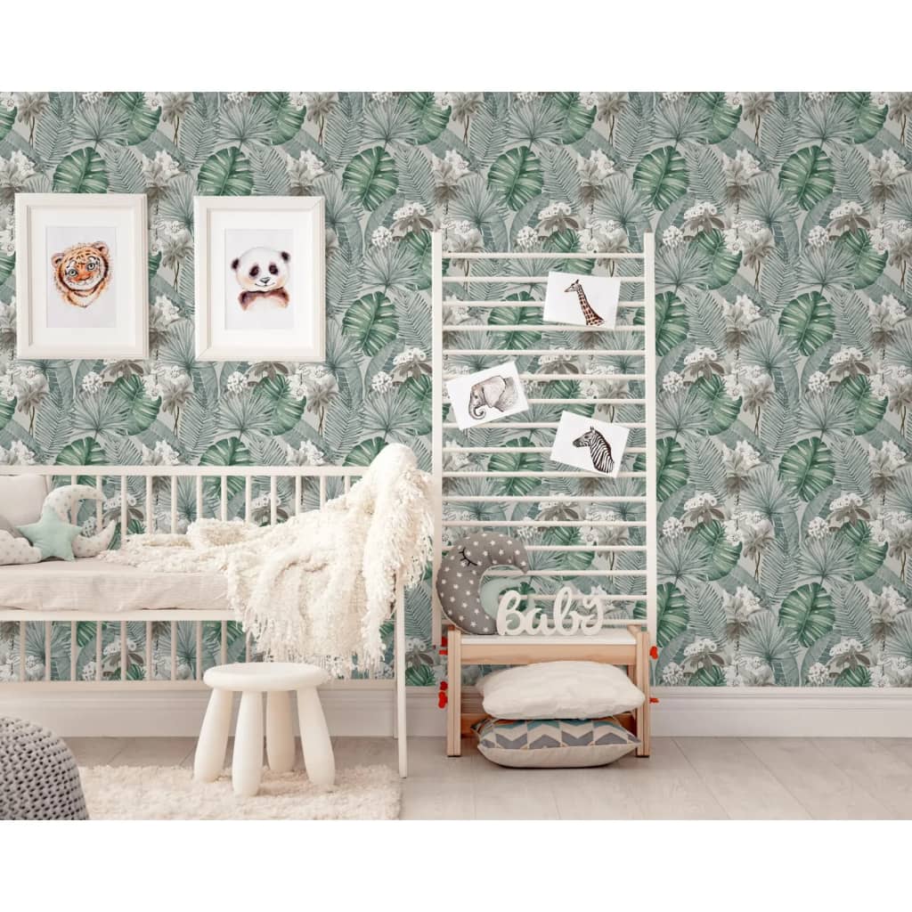 

DUTCH WALLCOVERINGS Behang Eden grijs en lichtgroen