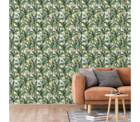 DUTCH WALLCOVERINGS Wallpaper Palm Trees Green and White