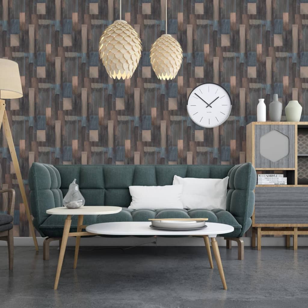 

DUTCH WALLCOVERINGS Behang Wood blauw en bruin