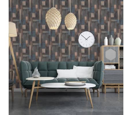 DUTCH WALLCOVERINGS Wallpaper Wood Blue and Brown