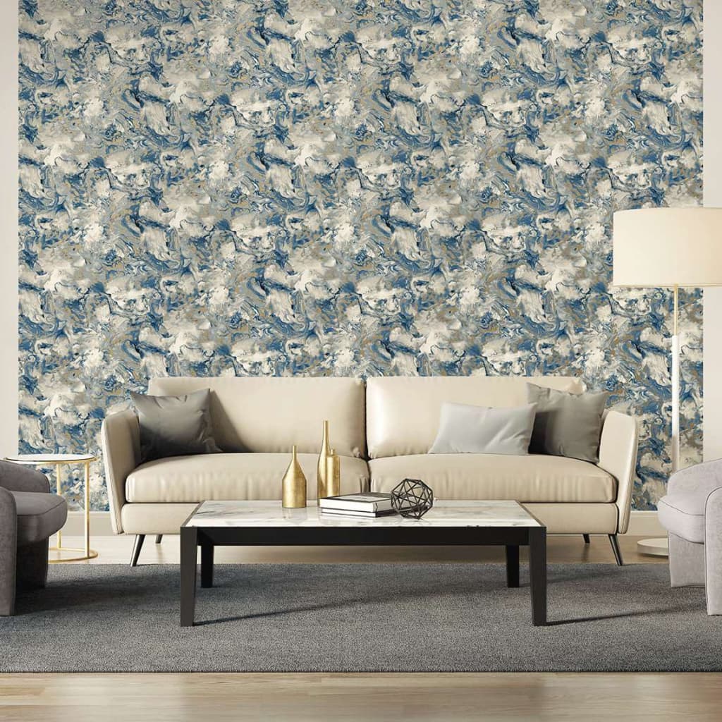 

DUTCH WALLCOVERINGS Behang marmer grijs en blauw