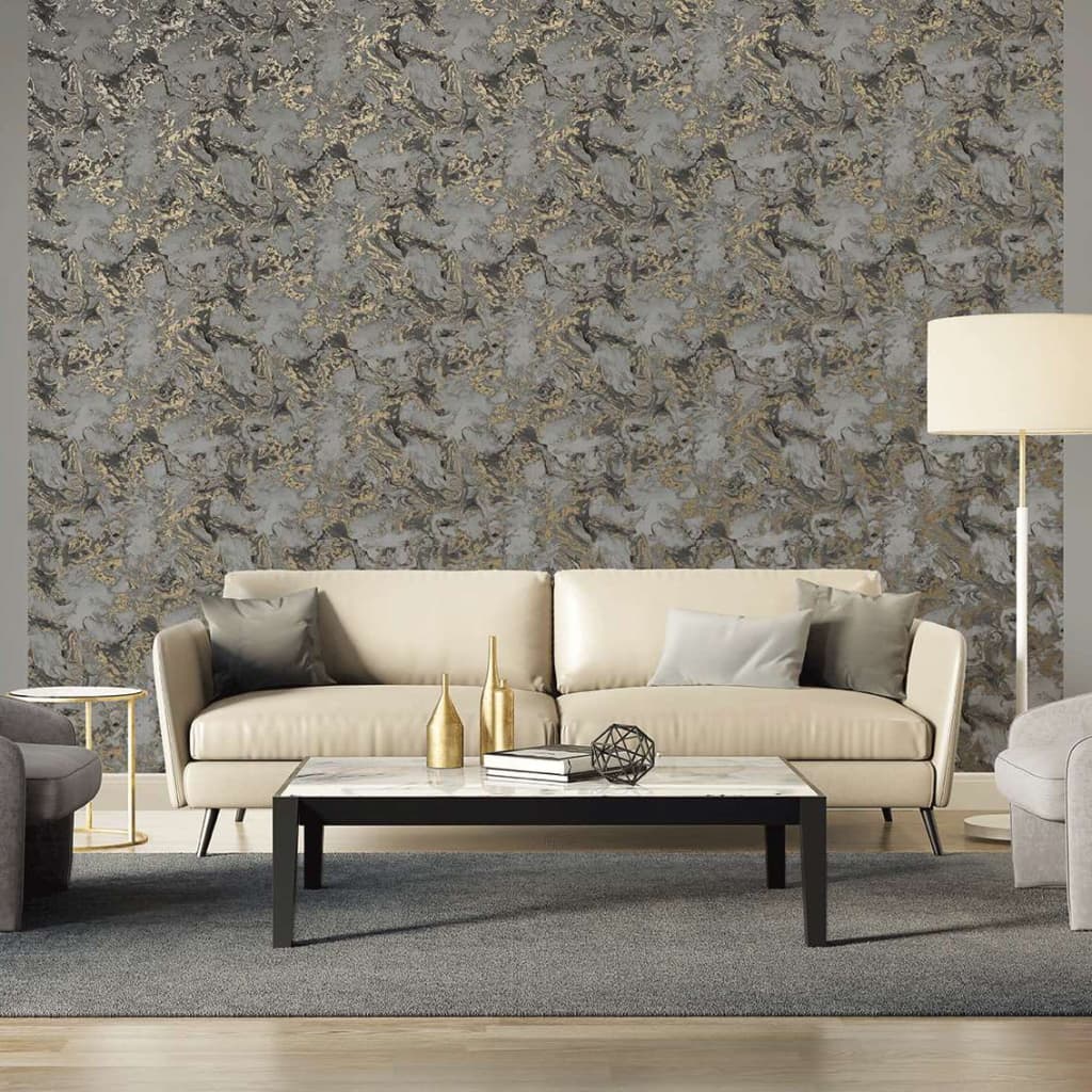 DUTCH WALLCOVERINGS Behang marmer grijs en goud