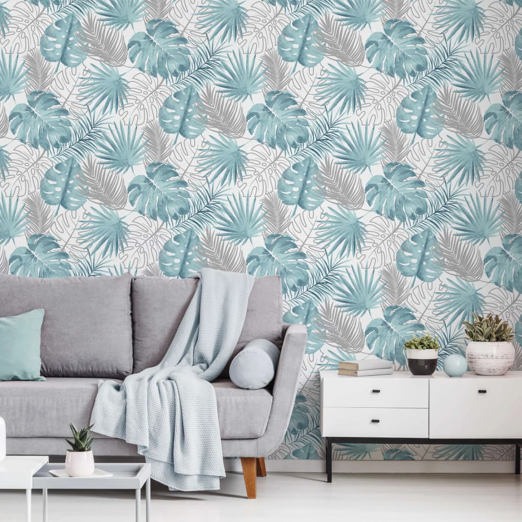 DUTCH WALLCOVERINGS Tapeta monstera listi modra