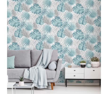 DUTCH WALLCOVERINGS Tapeta monstera listi modra