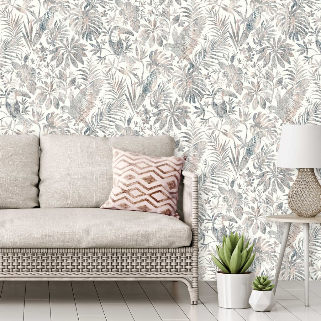 DUTCH WALLCOVERINGS Tapete Blatt- und Tukan-Motiv Beige