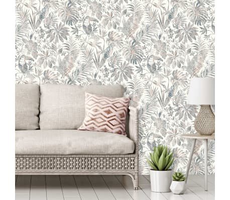 DUTCH WALLCOVERINGS Tapete Blatt- und Tukan-Motiv Beige