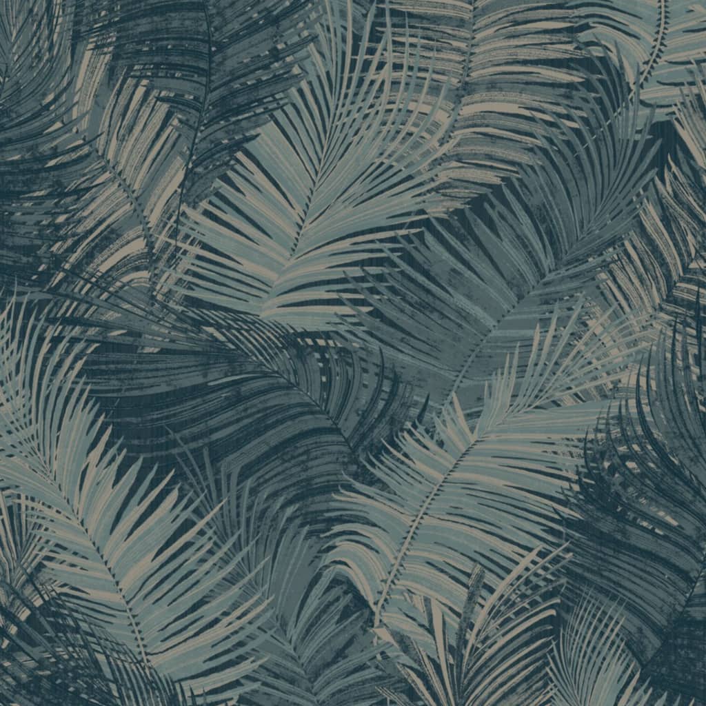 DUTCH WALLCOVERINGS Tapet Palm, albastru petrol