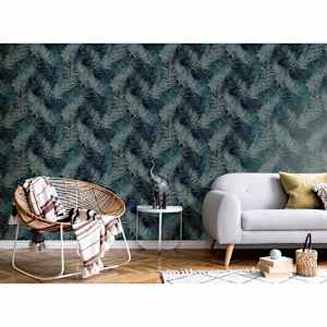 DUTCH WALLCOVERINGS Wallpaper Palm Petrol Blue