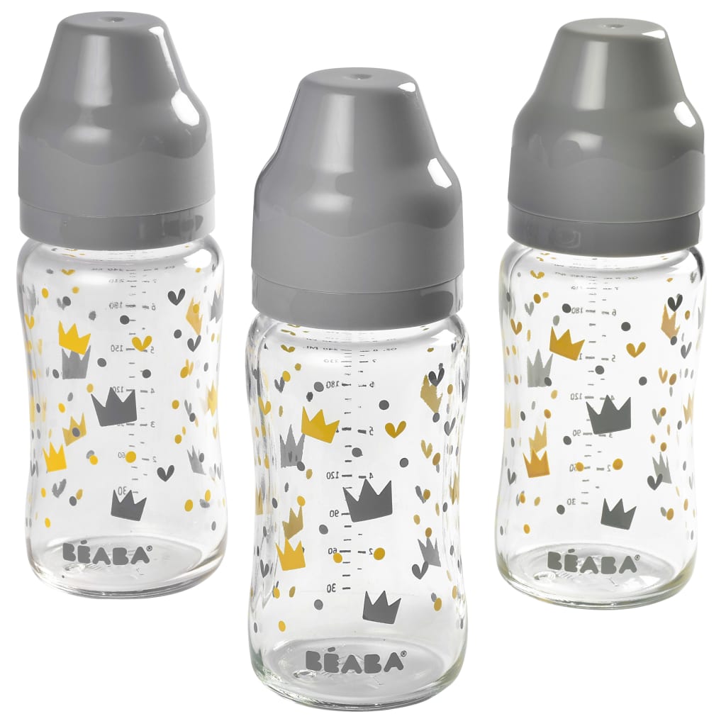 Beaba 3-delige Babyflessenset brede hals 240 ml glas