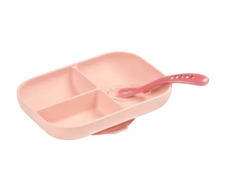 Beaba 2 Piece Compartment Baby Plate Set Silicone Pink