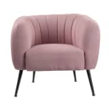 Fauteuil en tissu rose avec coutures dossier et pieds bois FOX