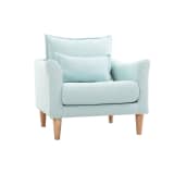 Poltrona design tessuto verde acqua e quercia