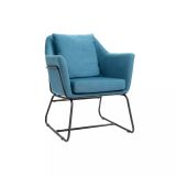 Sillón moderno tejido azul petróleo y estructura metal negro