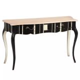 Console CONSTANCE noire à rayures de style régence 2 tiroirs