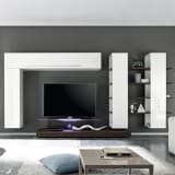 Ensemble meuble TV blanc et wengé ELVIRA avec éclairage