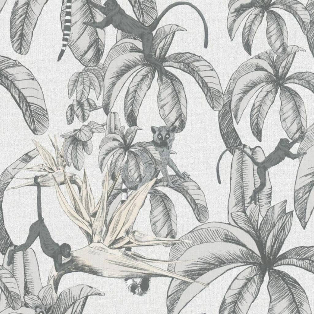 Thumbnail - Noordwand Tapete Topchic Monkey Jungle Leaves Grau und Schwarz