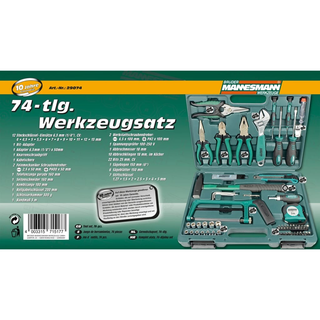 

Brüder Mannesmann Gereedschapset 74-delig 29074