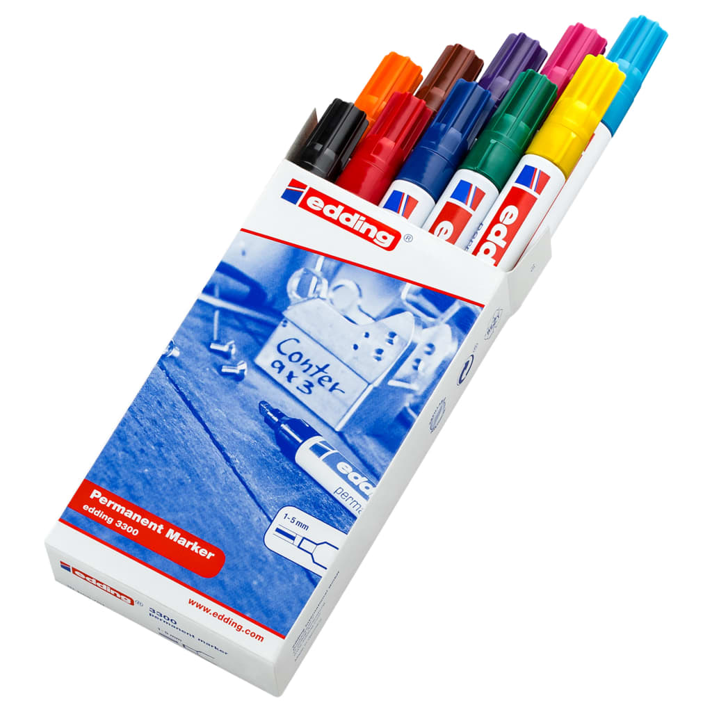 Afbeelding edding permanent marker e-3300 doos van 10 stuks in geassorteerde k... door Vidaxl.nl