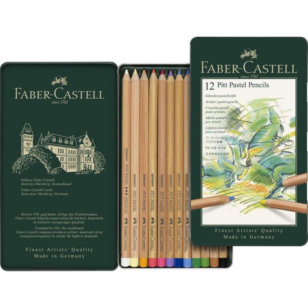 Faber Castell Pastelpotlood Faber-Castell Pitt metalen etui a 12 stuks