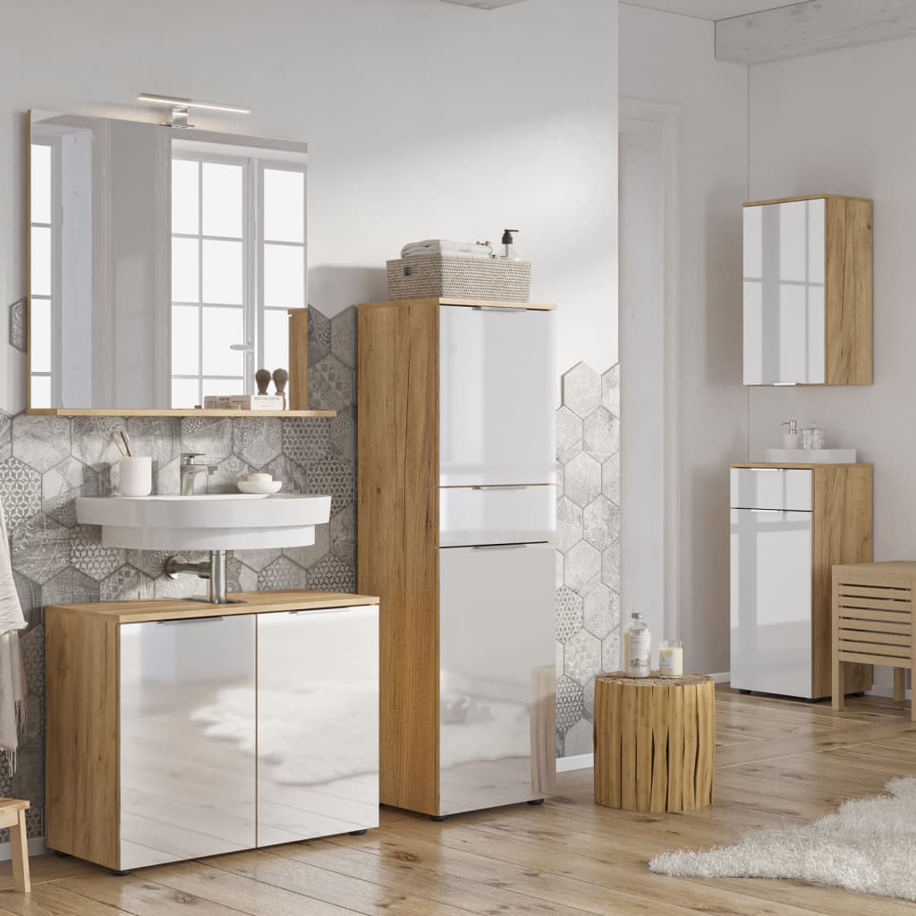 Germania Armoire de salle de bain GW-Avino 34x39x85 cm Blanc et chêne