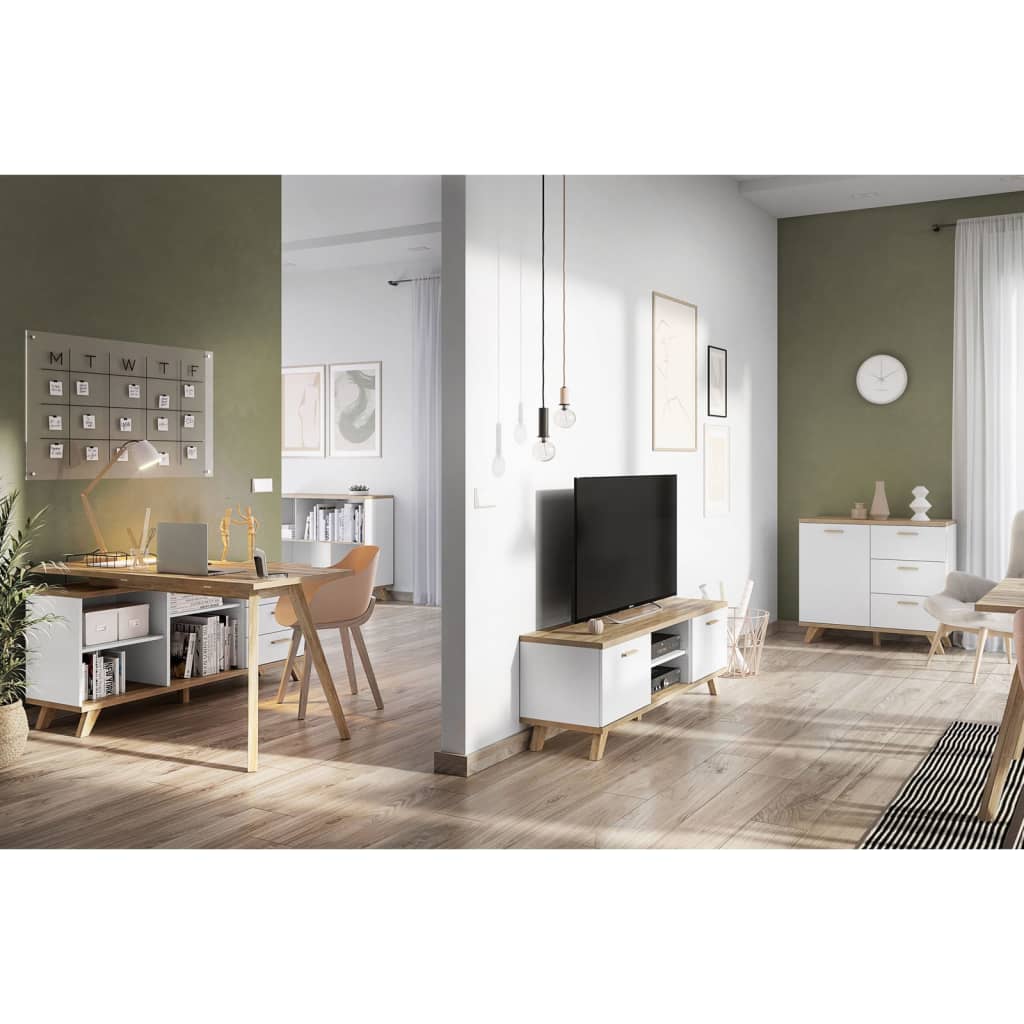 Dulap cu sertare GW-Oslo , alb și stejar