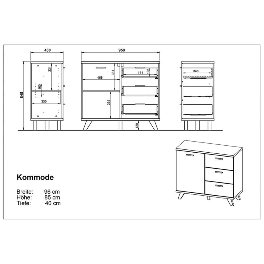 Dulap cu sertare GW-Oslo , alb și stejar
