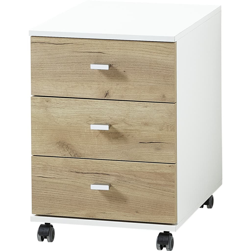 426459 Germania Rolling Filing Cabinet ”Altino” 40×48,9×56,9 cm Navarra-oak and White