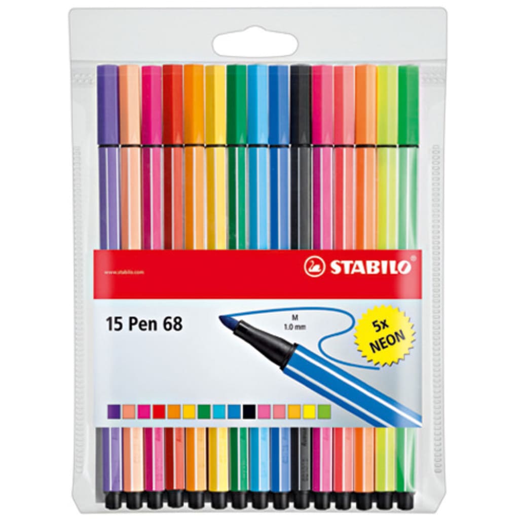 Afbeelding Viltstiften Stabilo Pen 68 10 Stuks + 5 Neon door Vidaxl.nl