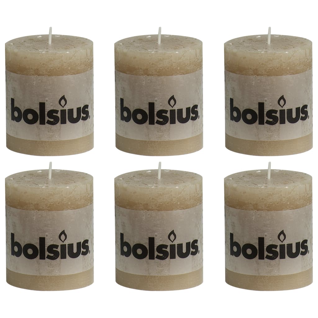 Bolsius Pilarikynttilät 6 kpl rustiikkinen 80×68 mm pastelli beige