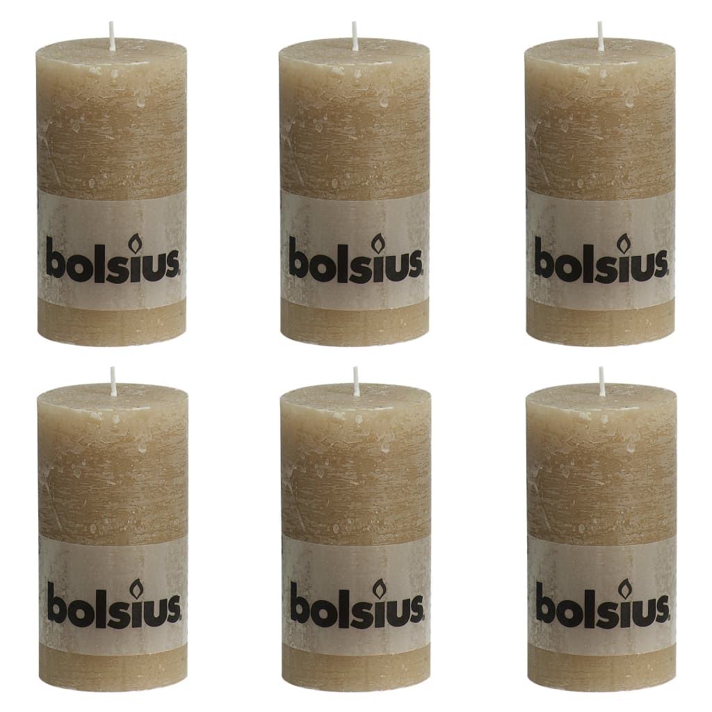 Bolsius Pilarikynttilät 6 kpl rustiikkinen 130×68 mm pastelli beige