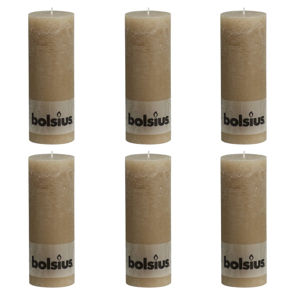 Bolsius Pilarikynttilät 6 kpl rustiikkinen 190×68 mm pastelli beige