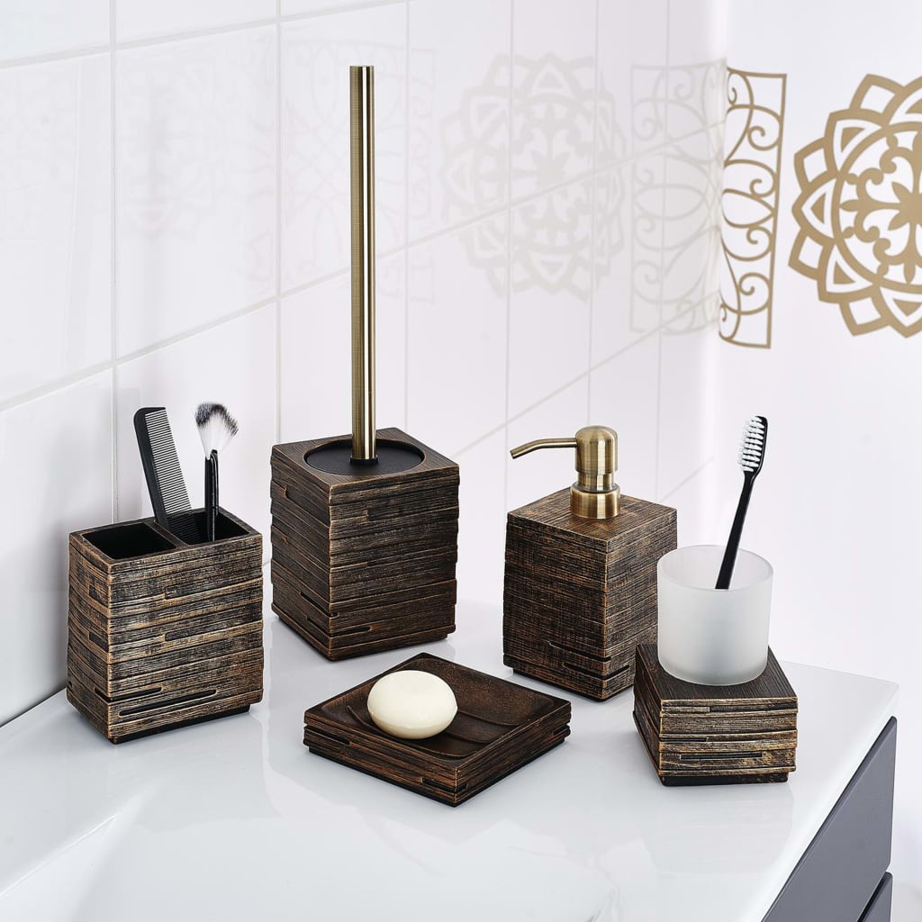 Porta Scopino WC Bagnoxx - Pietra Fusa Nera Con Striscia Di Strass - 9,5x9,5x38 Cm