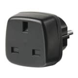reseadapter från UK till EU, jordad, petskydd, 250V max 13A, svart