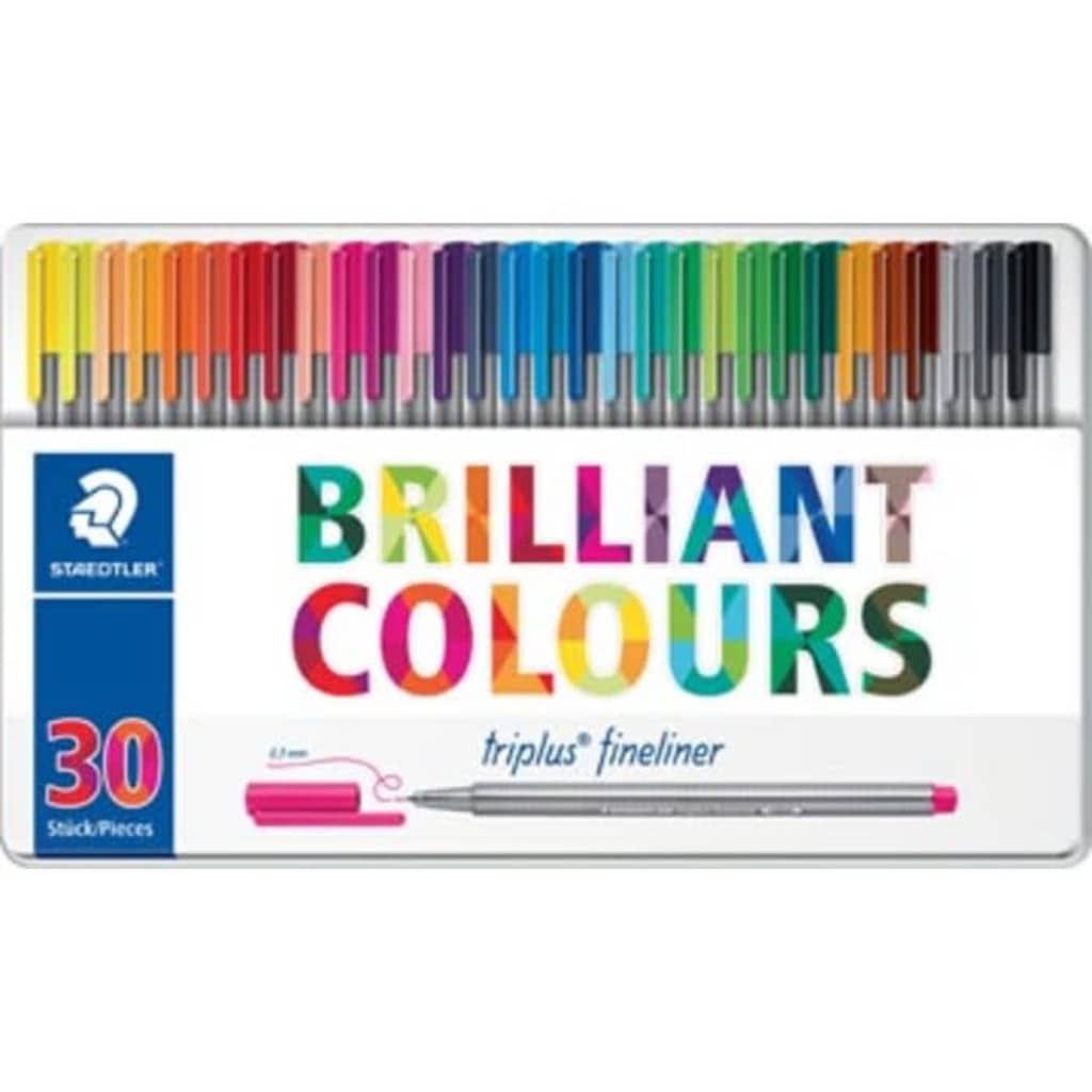 STAEDTLER fineliner Triplus, metalen doos met 30 stuks in geassorte...