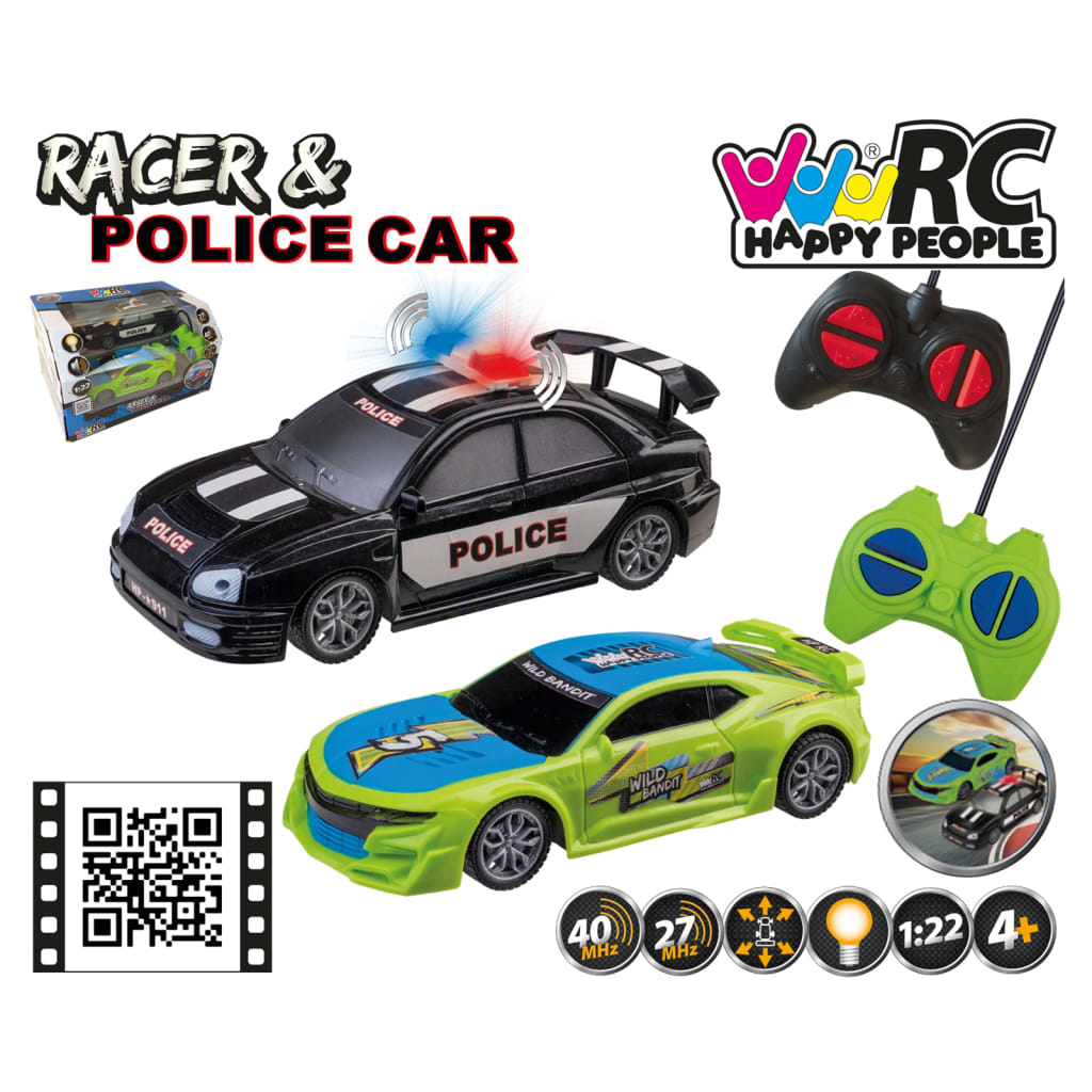 Happy People Happy Speelgoedautoset radiografisch race- en politieauto 1:22