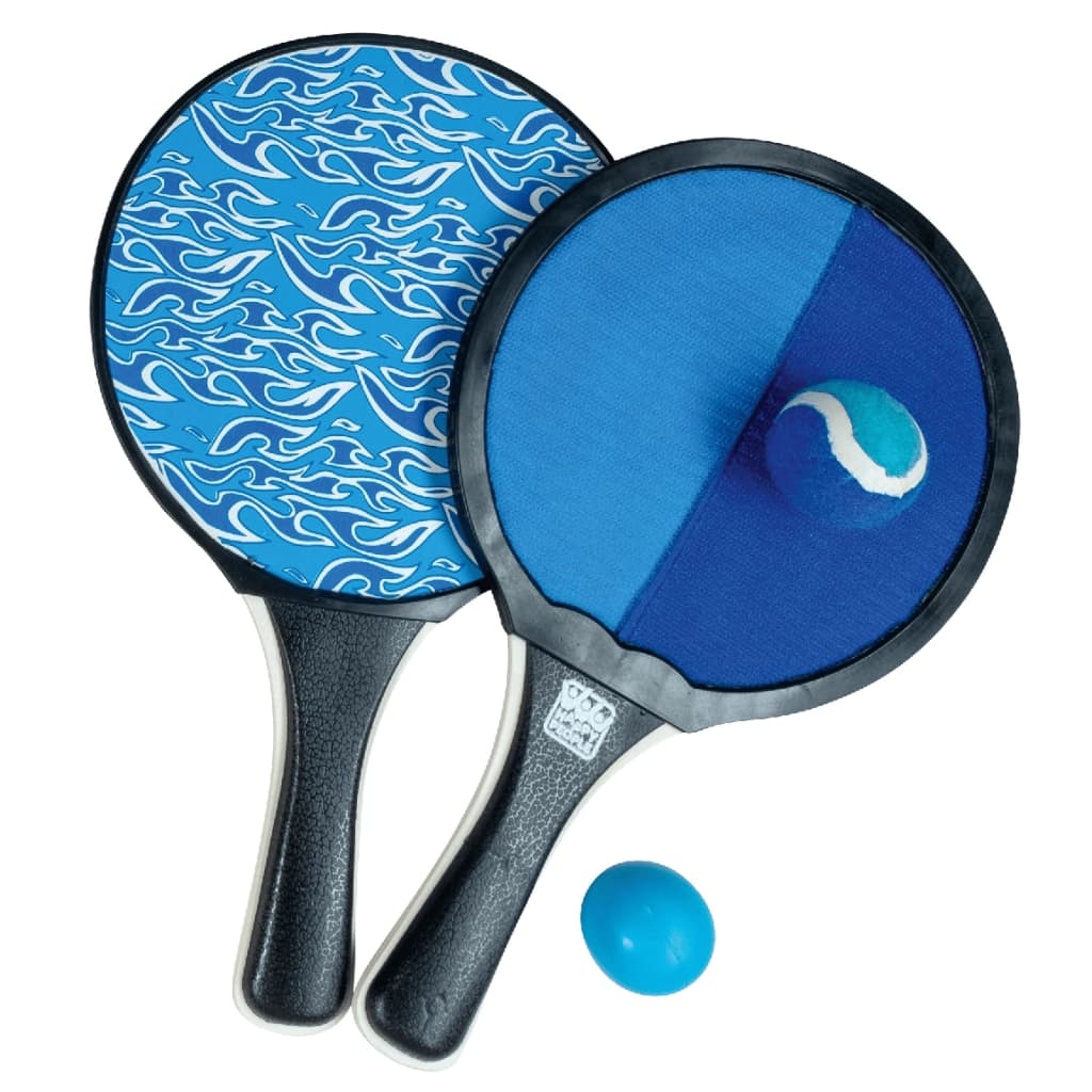 Happy People beachballset en vangspel 2-in-1 blauw/zwart