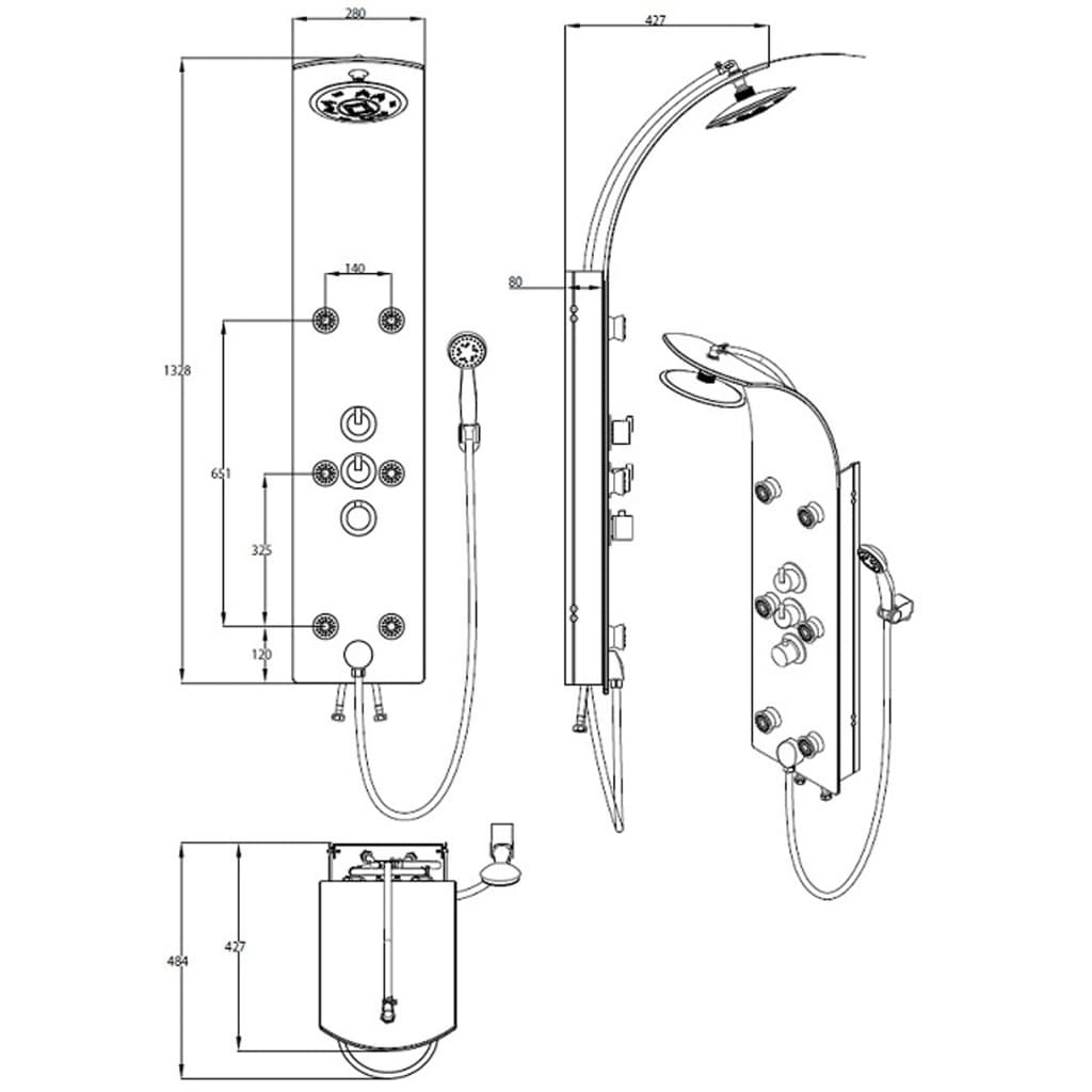 SCHÜTTE Douchepaneel met thermostatische kraan LANZAROTE glas zwart afbeelding