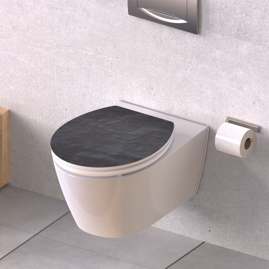 Scaun WC „BLACK STONE” închidere silențioasă extralucios MDF