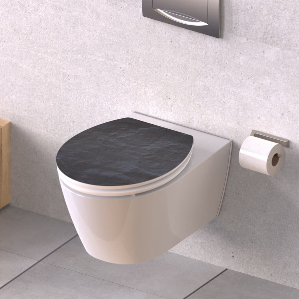 SCHÜTTE Tavoletta WC Lucida con Chiusura Ammortizzata BLACK STONE MDF