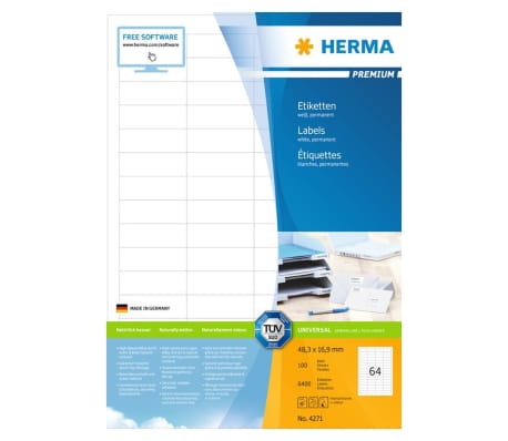 HERMA Etiquetas Permanentes PREMIUM 100 Hojas A4 48,3x16,9 Mm