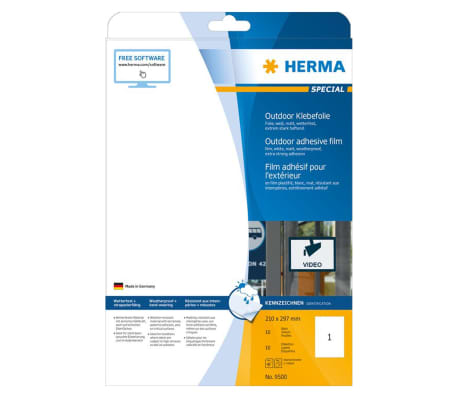 HERMA Étiquettes de film extérieur A4 210x297 mm 10 Feuilles Blanc