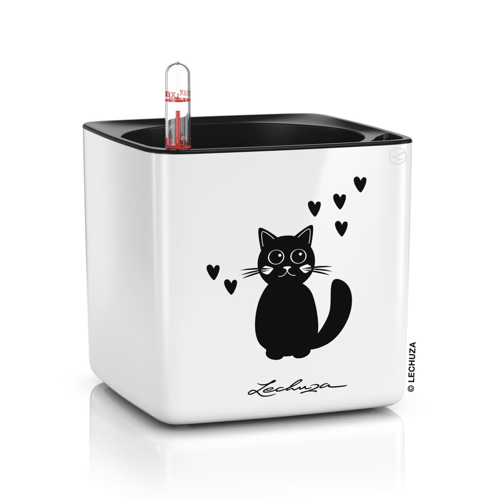 LECHUZA Blumentopf CUBE Glossy CAT 14 ALL-IN-ONE Hochglanz-Weiß