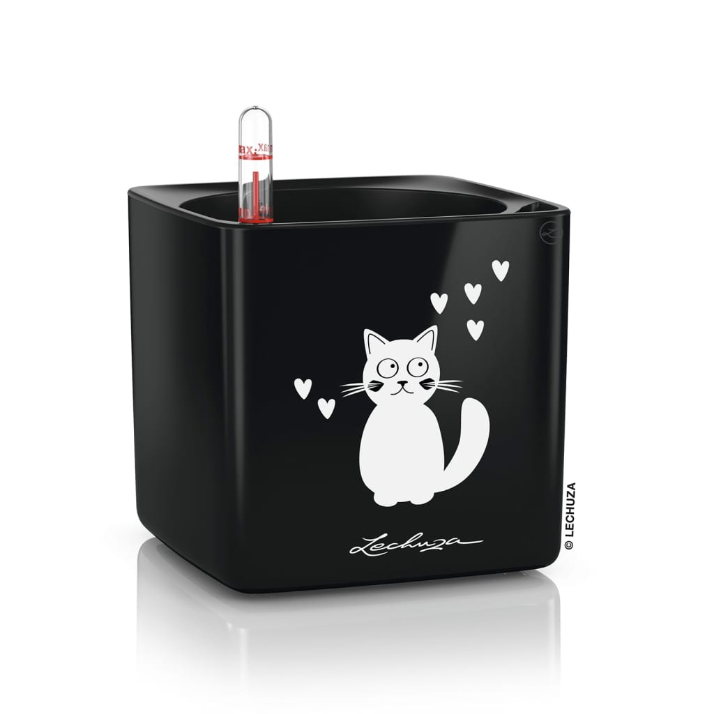 LECHUZA Blumentopf CUBE Glossy CAT 14 ALL-IN-ONE Hochglanz-Schwarz