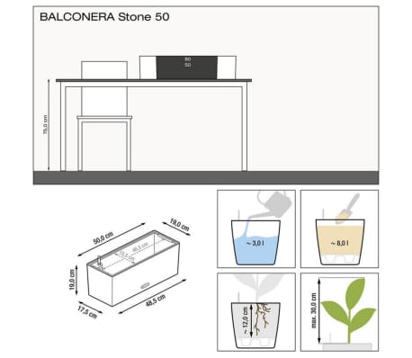 LECHUZA Jardinière - Balconera color 50 - 50 x 19 x 19 cm - 8 L - Kit