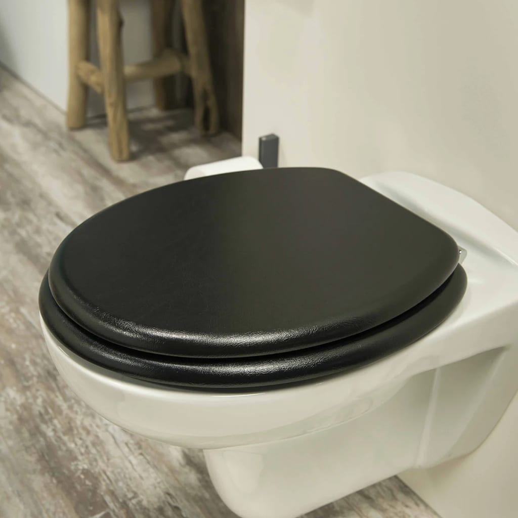 Capac de toaletă Leatherlook, negru, MDF, 252540746