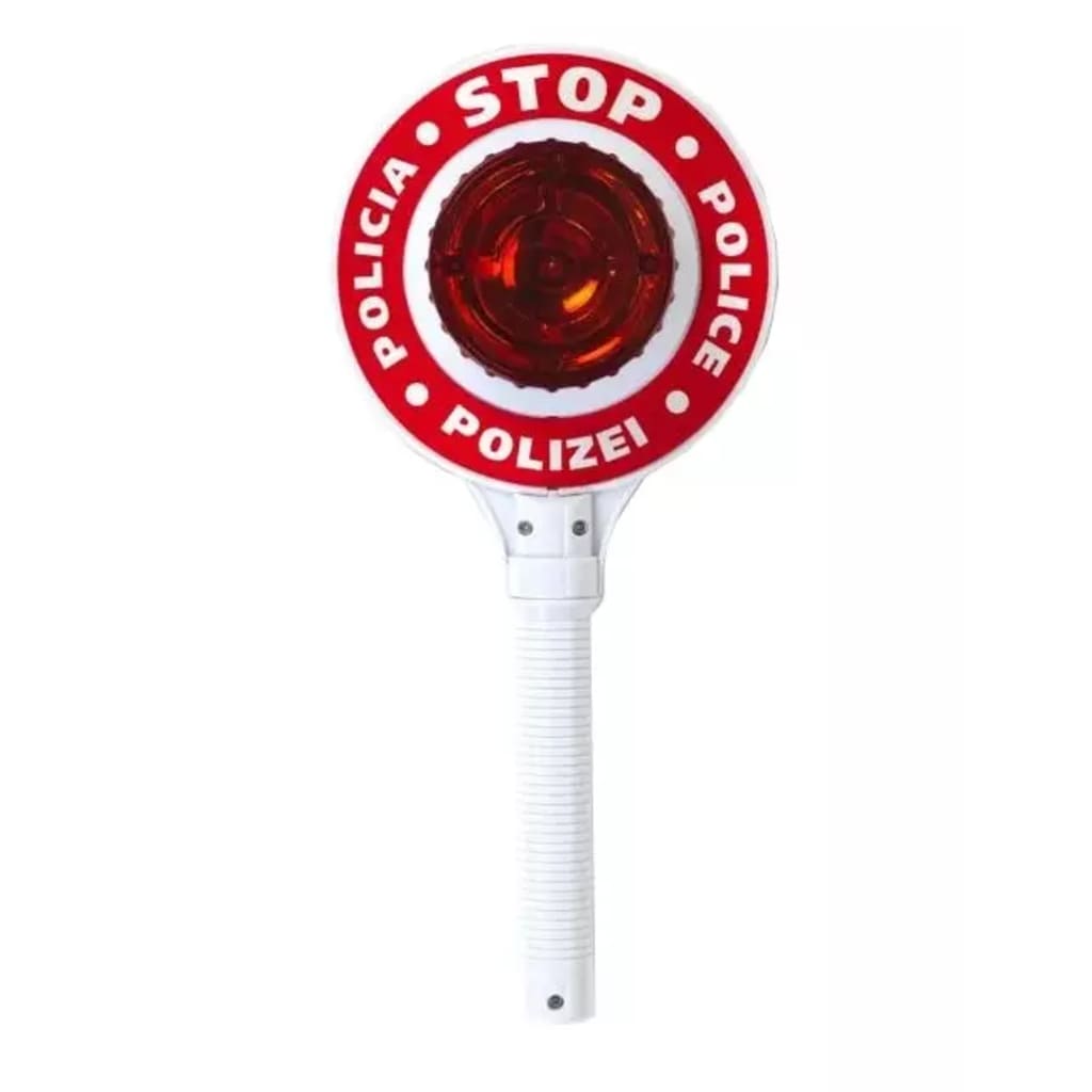 Klein politie-stopbord met handvat en knipperlicht 29 cm